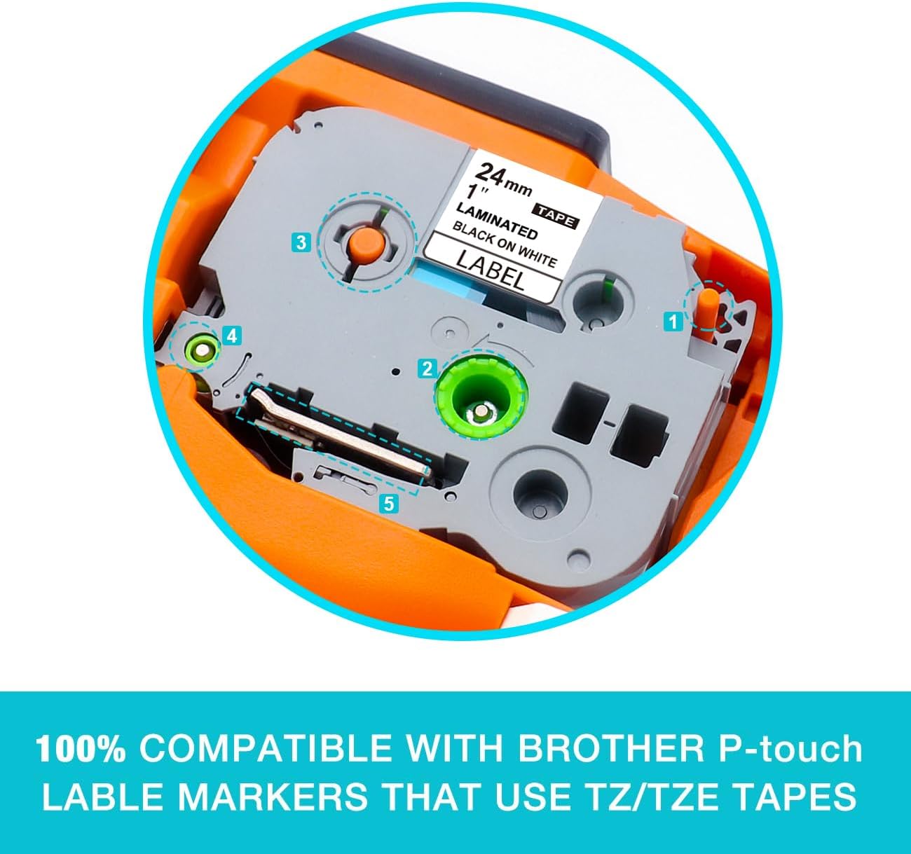 BEYONDTEK TZ – Cinta adhesiva de 0.94 pulgadas, laminada, color blanco, compatible con cintas Brother P-Touch TZe-251 TZe251 TZ-251 TZ251 TZ251 para