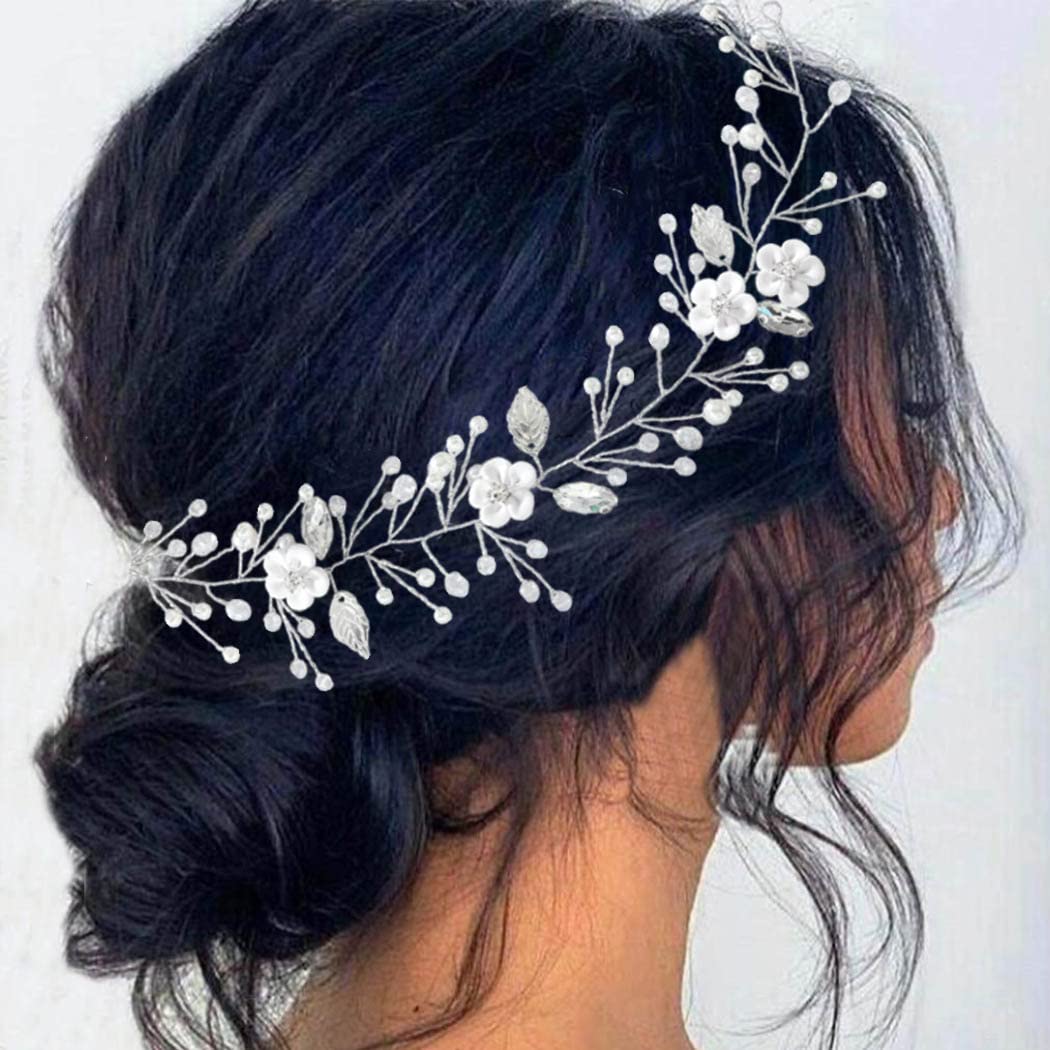 Yean Diadema de novia para boda, accesorios para el cabello de novia, pieza de pelo de flores para mujeres y niñas (plateado)