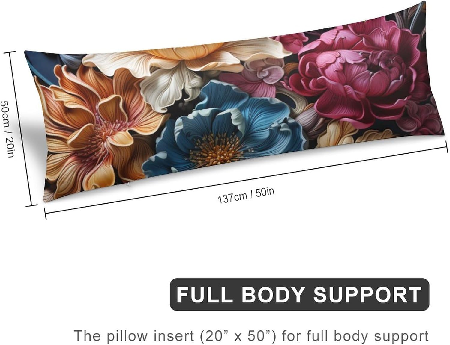 Funda de almohada corporal floral azul de 20 x 54 pulgadas de largo, con cremallera, funda protectora de almohada floral de primavera y verano, con