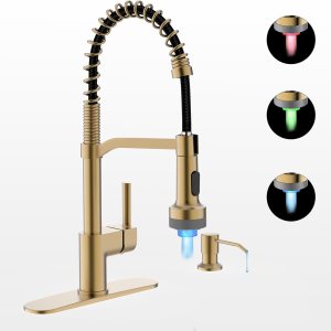 Grifo de cocina LED con dispensador de jabón, grifo de cocina dorado, grifo para fregadero de cocina, grifo de acero inoxidable de una sola manija Grifo de cocina LED con dispensador de jabón, grifo de cocina dorado, grifo para fregadero de cocina, grifo de acero inoxidable de una sola manija