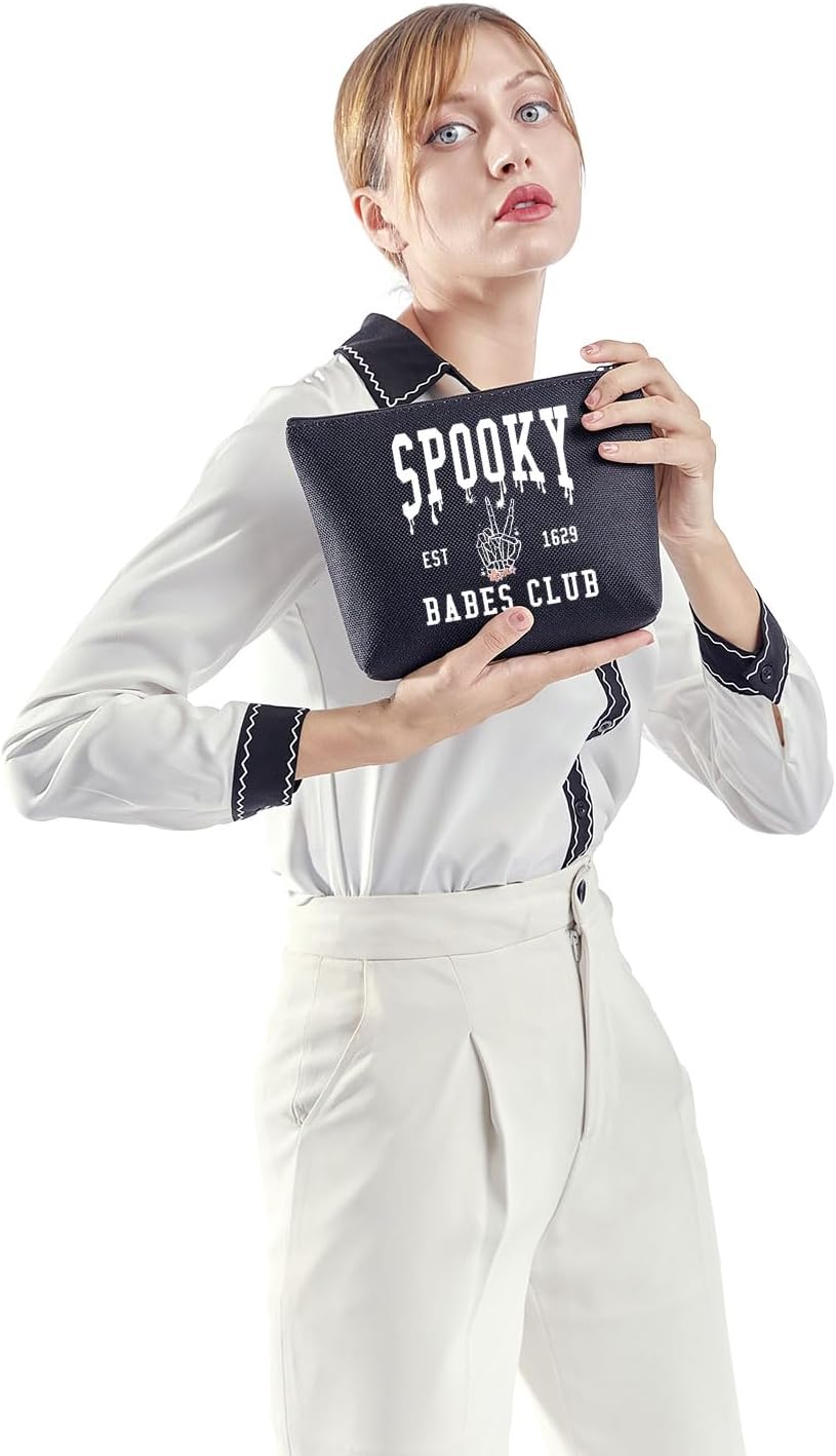 ZJXHPO Spooky Babe Club Bolsa de cosméticos para fiesta de Halloween, regalo de esqueleto de mano, bolsa de maquillaje con cremallera, kit de