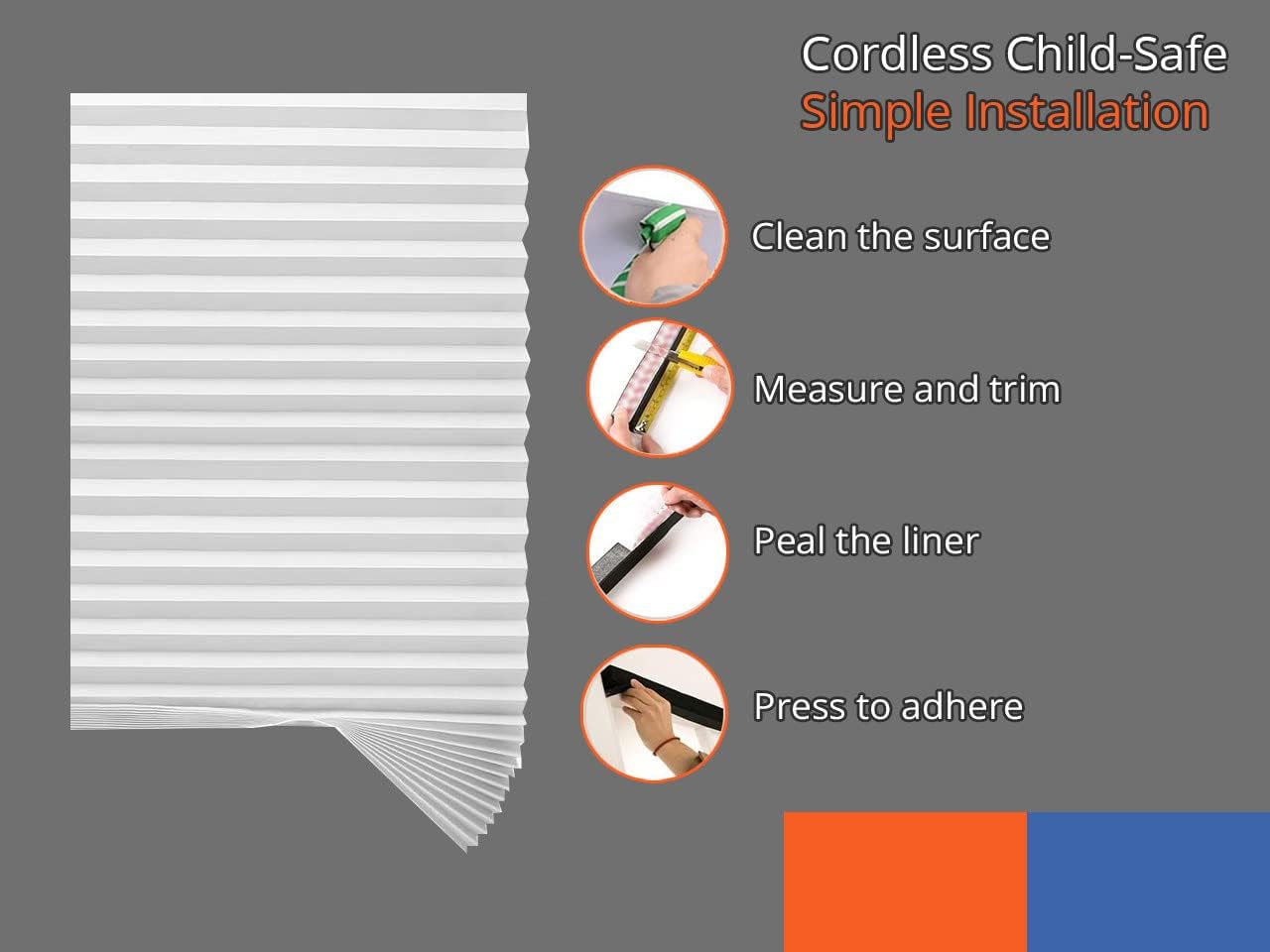 Insta-Shade Easy Lift Trim-at-Home – Persiana plisada sin cordones de tela para oscurecer la habitación (se adapta a ventanas de 31 a 36 pulgadas),