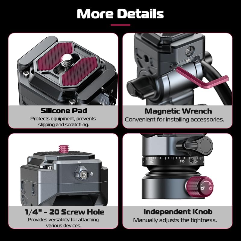 ULANZI Cabezal fluido de video F38 para trípode de cámara – EH12 Mini cabeza panorámica inclinable pequeña cabeza de bola panorámica con placa de