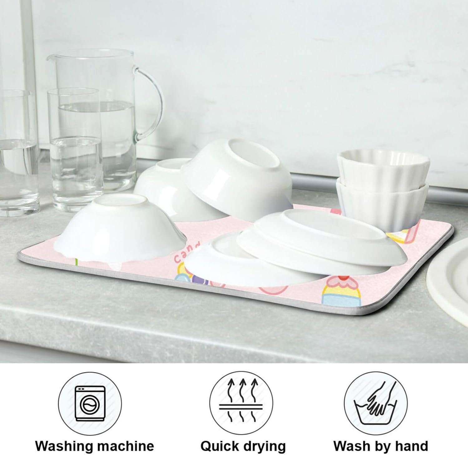 Cute Dessert Rabbit Donut Bubble Tea Peach Dish Mat Washnable Absorbent Kitchen Mat For Counter Drying Mats For Countertop Tapete Para Cocina 16” x