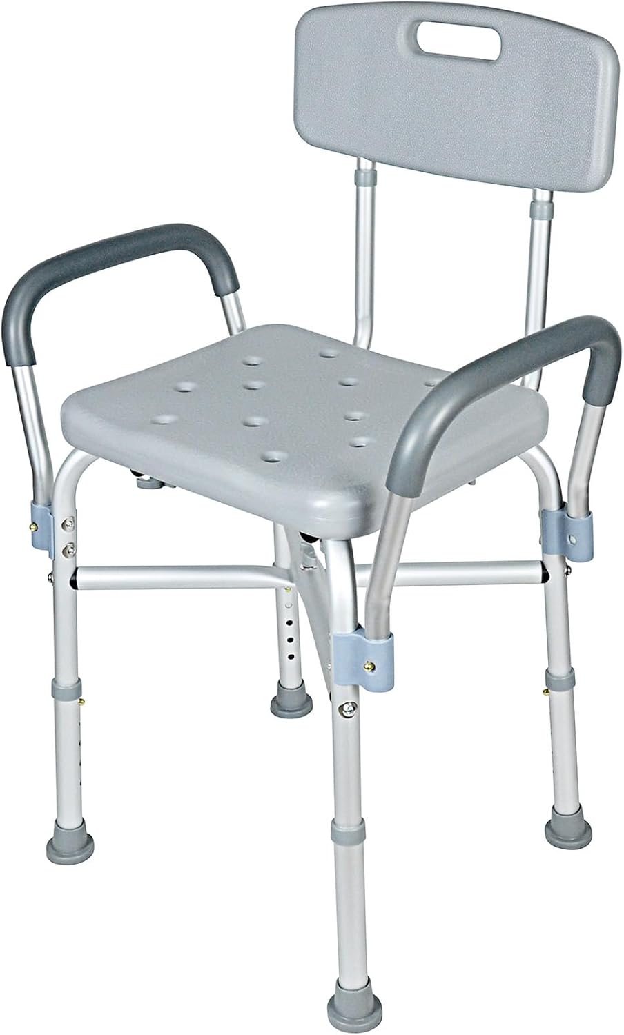 UNICOO Silla de ducha con respaldo, silla de bañera plegable con brazos y agujeros de drenaje para personas mayores discapacitadas, adultos,