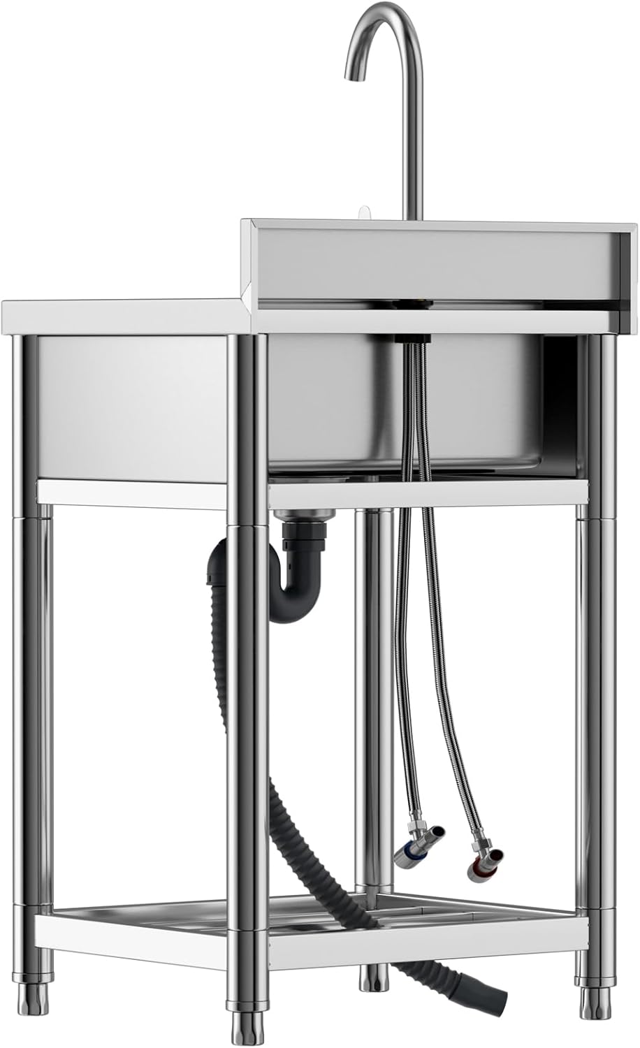 Fregadero de acero inoxidable, fregadero de cocina de un solo tazón con grifo de agua fría y caliente, fregadero comercial para restaurante, bar,