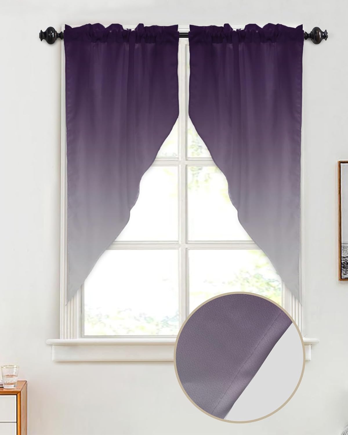 Cenefas con festón para ventanas, cortinas de ventana de cocina gris lavanda con bolsillo para cortinero, cortinas para ventana sobre el fregadero,