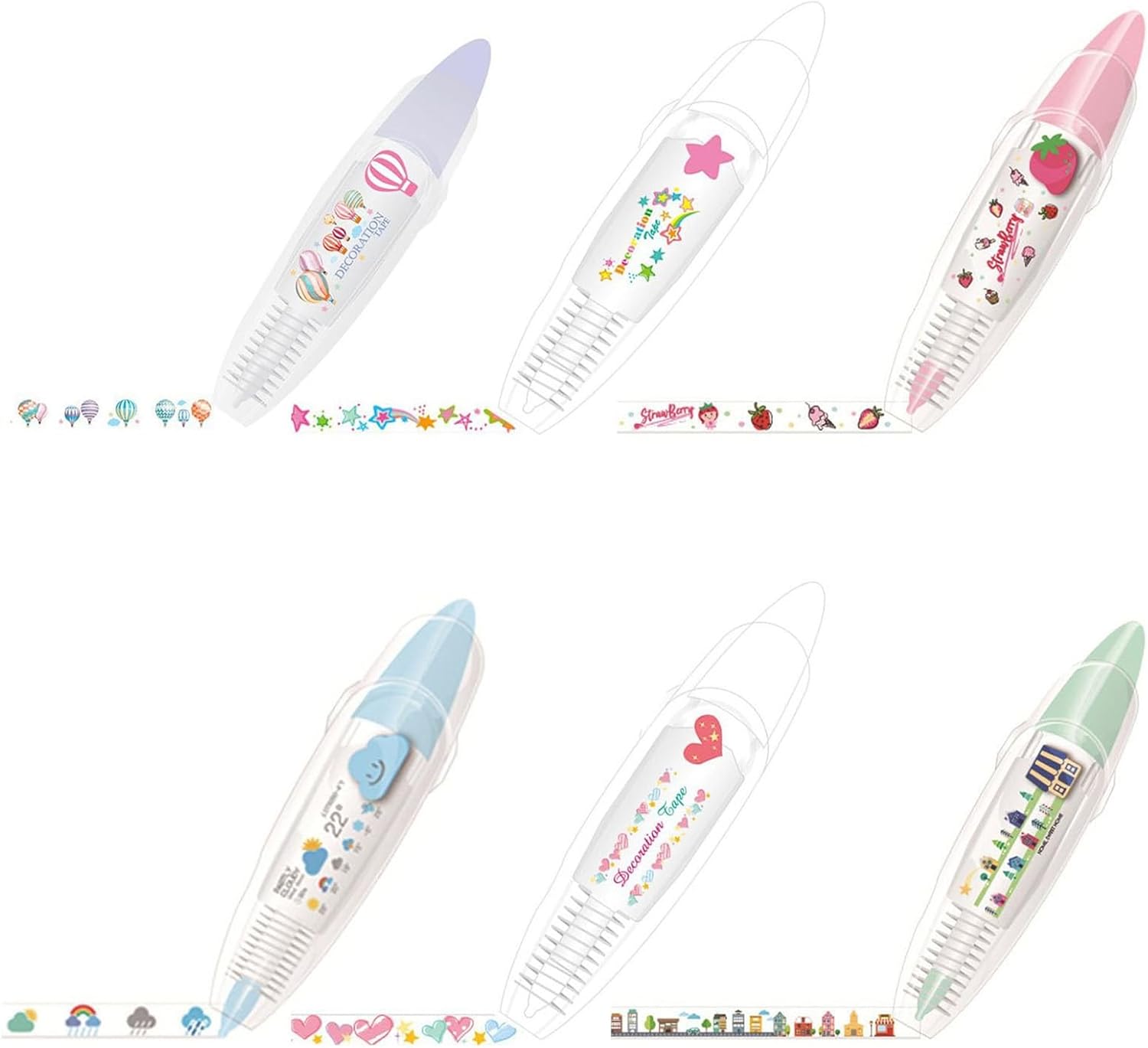 Joyfullift – Juego de 6 bolígrafos decorativos Joyfullift 2023, bolígrafos decorativos tipo prensa de animales lindos para bricolaje, cinta de