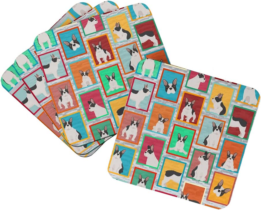 Caroline’s Treasures MLM1089FC – Juego de 4 posavasos de espuma para bulldog francés en blanco y negro, para interiores y exteriores, posavasos para