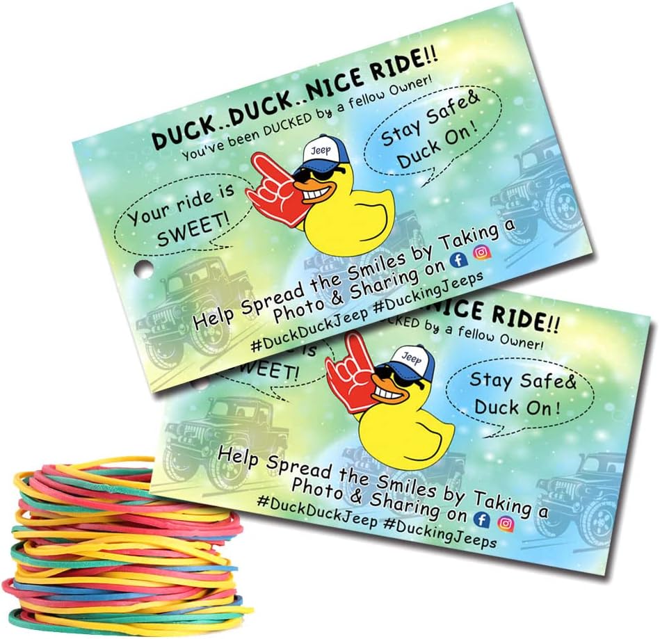 Duck Tags – Tarjeta de juego con texto en inglés You’ve Been Ducking, paquete de 50, 2 tarjetas de visita de 3.5 pulgadas, con agujero redondo y