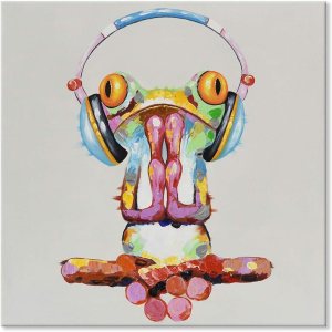 JAPO ART Las ranas están haciendo yoga y escuchando música, divertido animal meditan rana 100% pintada a mano, pintura al óleo con marco estirado, JAPO ART Las ranas están haciendo yoga y escuchando música, divertido animal meditan rana 100% pintada a mano, pintura al óleo con marco estirado,