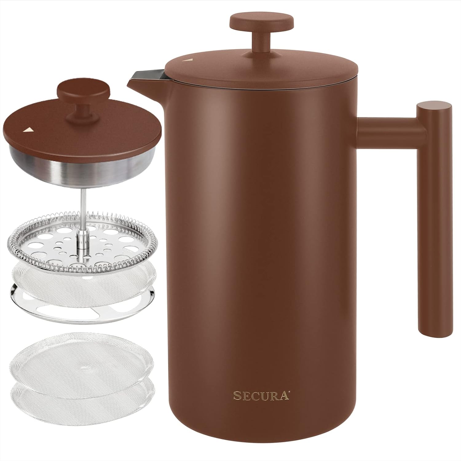 Secura – Cafetera de prensa francesa de acero inoxidable 304 con 2 filtros adicionales