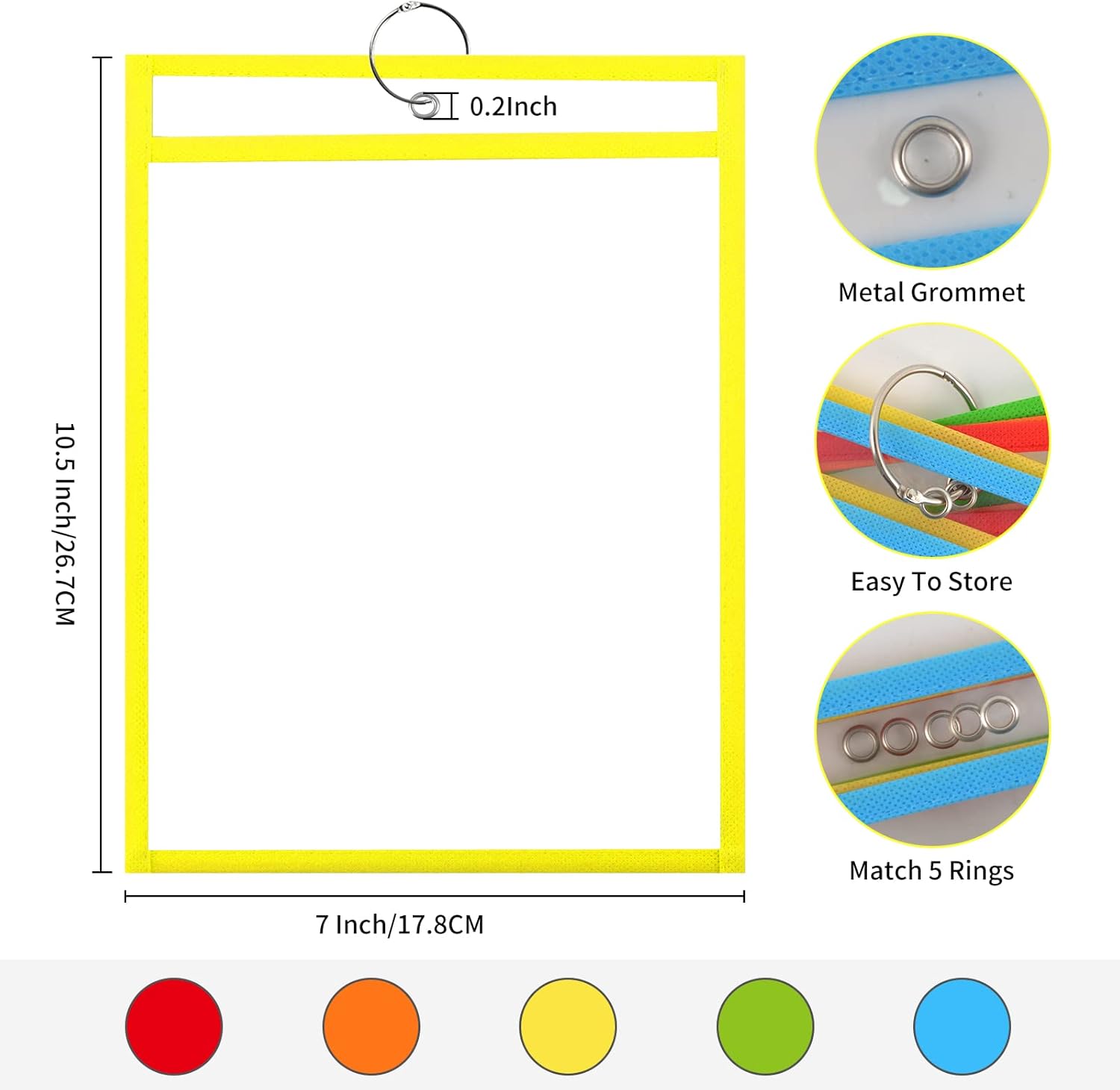 Paquete de 50 soportes para boletos de tienda de 6 x 9 pulgadas, 5 colores surtidos, fundas de bolsillo de borrado en seco, fundas reutilizables