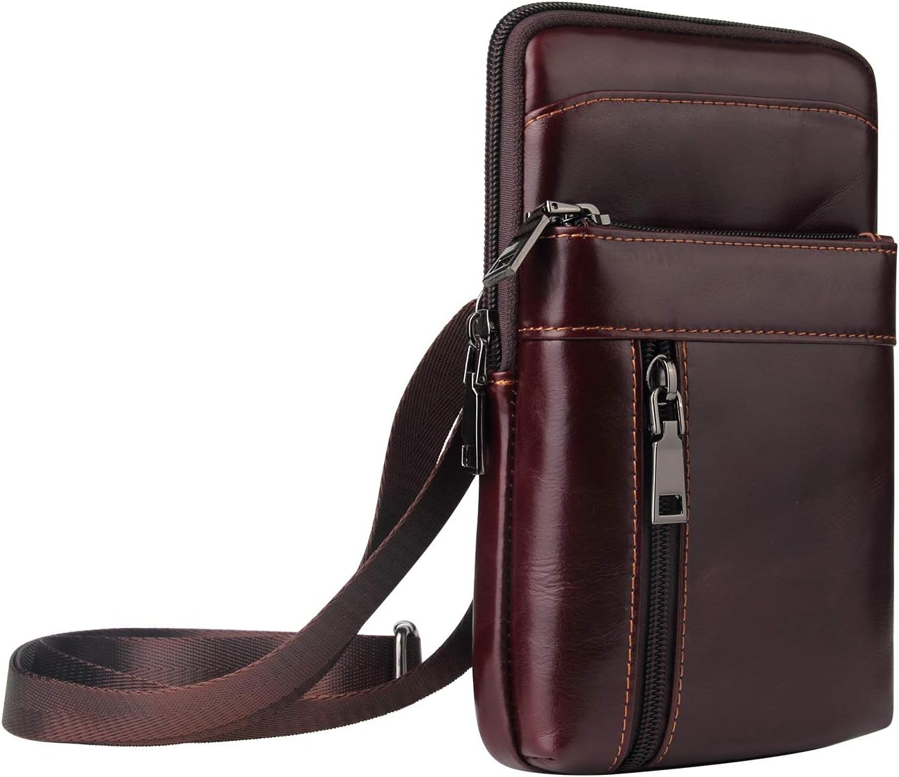 Funda de cuero genuino para cinturón vertical para teléfono inteligente, soporte para teléfono celular, funda con tapa, bolso de mensajero de viaje