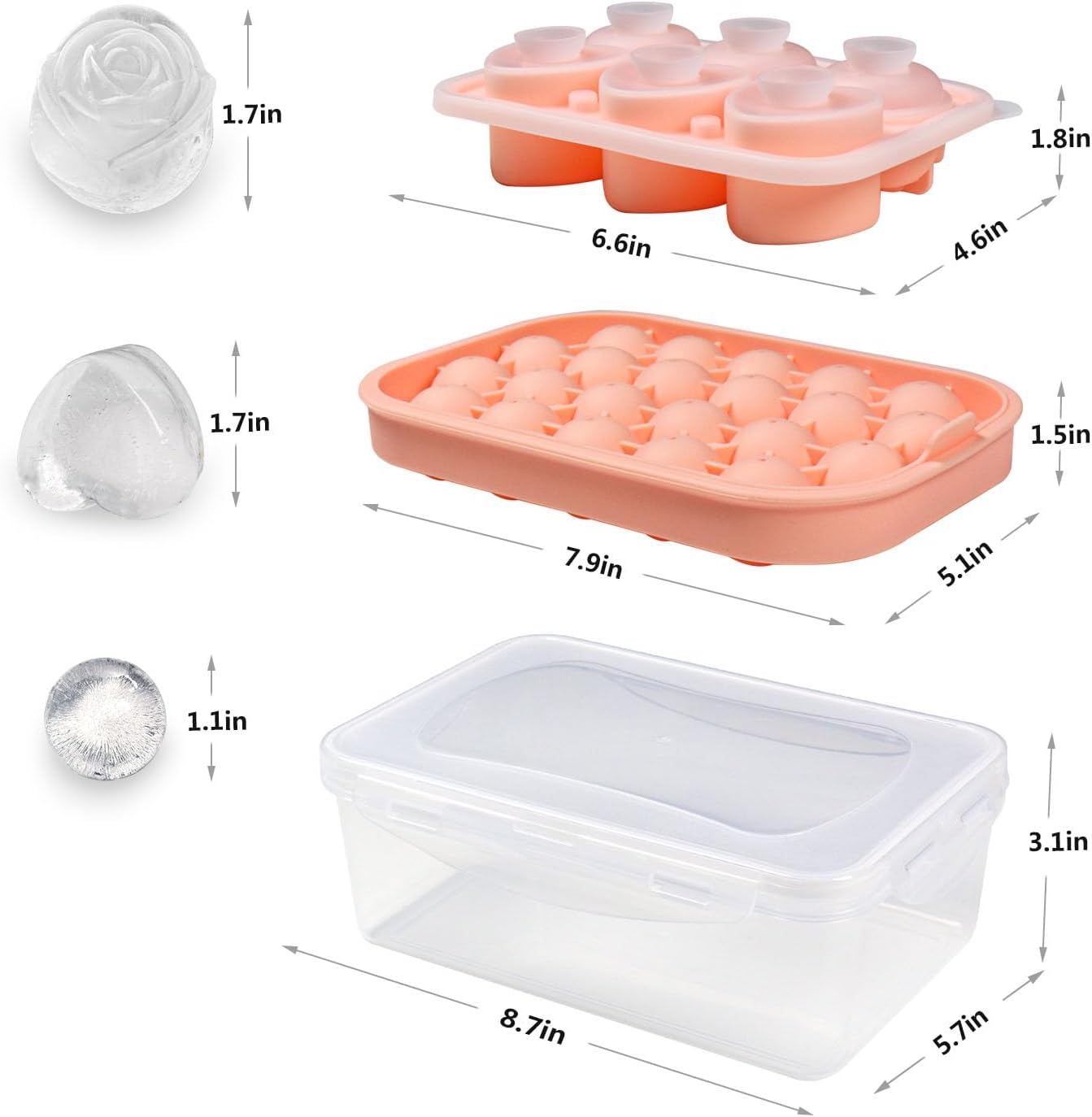 Juego de moldes de hielo de silicona con formas divertidas, molde para cubitos de hielo con forma de corazón, bandeja redonda para cubitos de hielo,