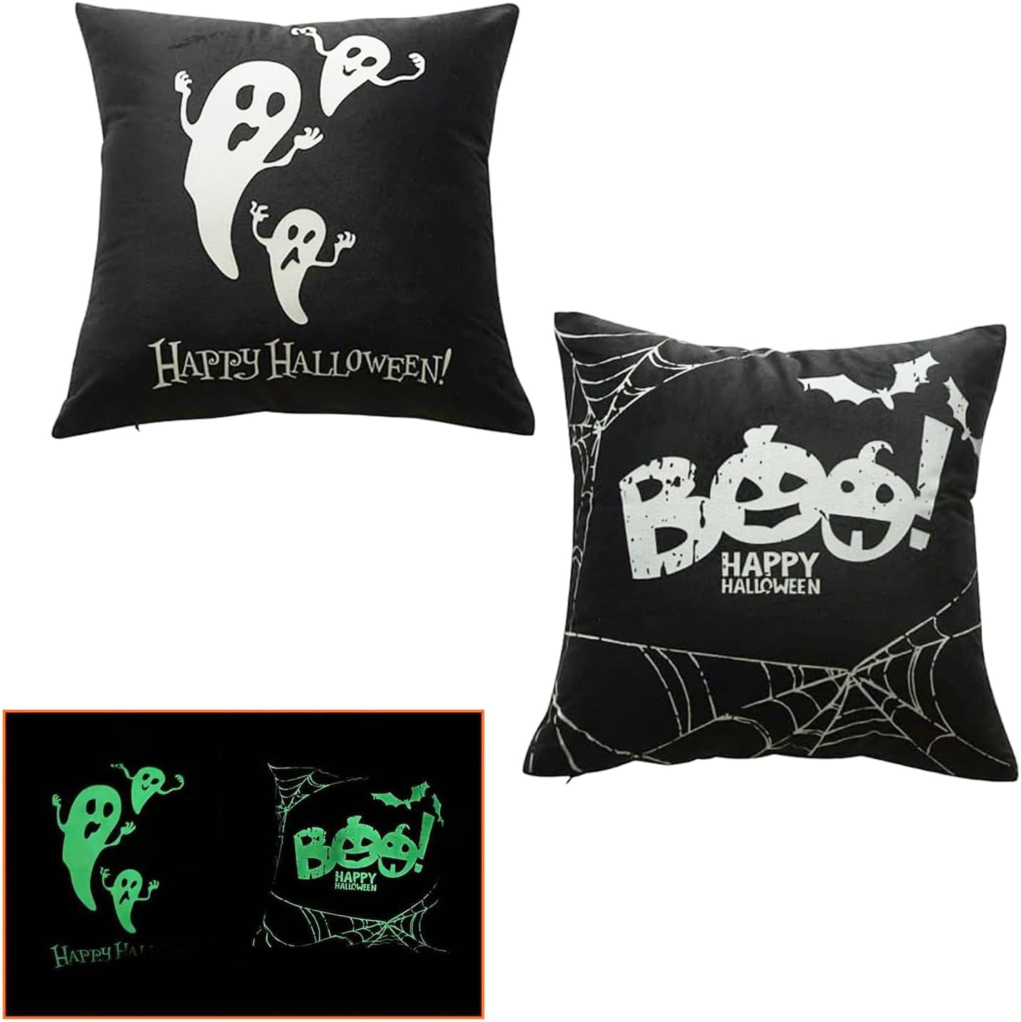 Fundas de almohada de Halloween de 18 x 18 pulgadas, almohada fantasma, almohadas de Halloween, lindas decoraciones de Halloween, almohadas negras