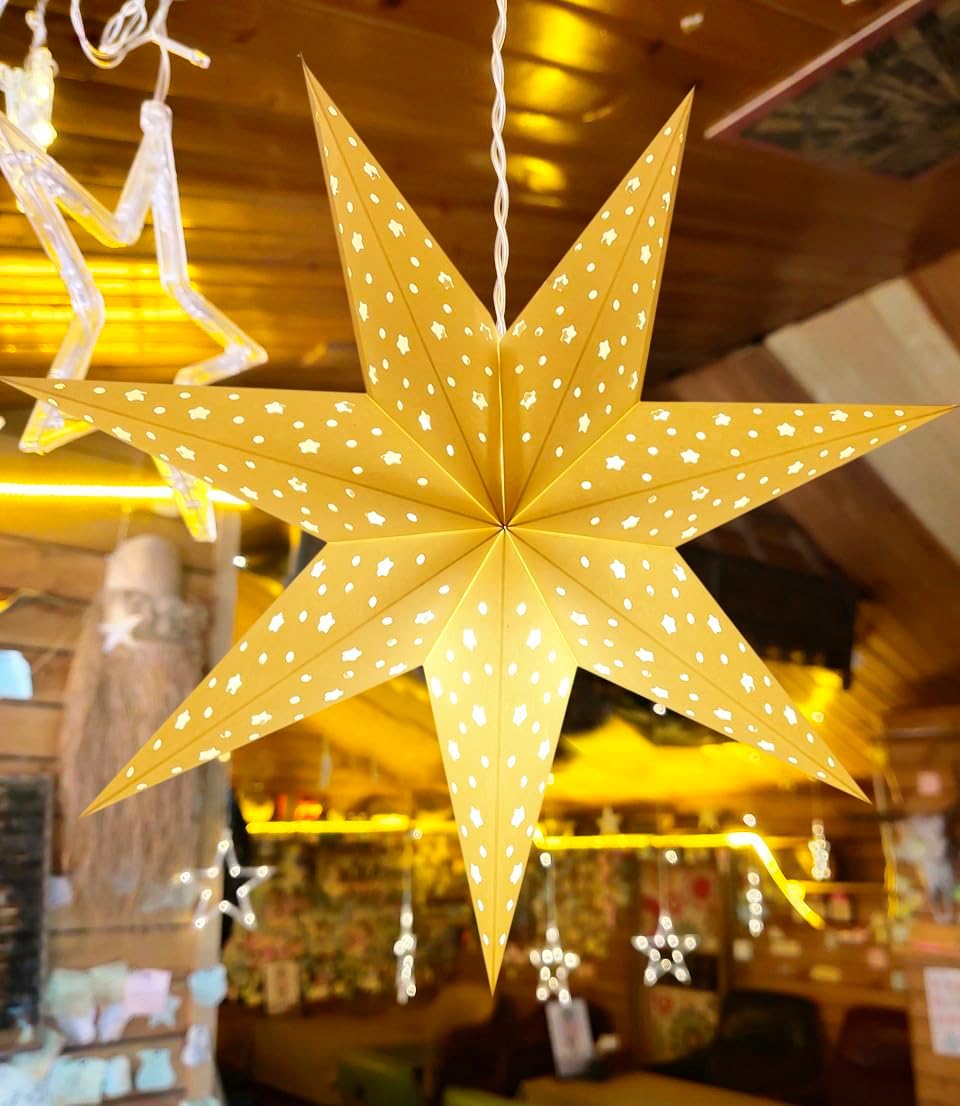 Linterna de papel con estrella de papel, pantalla colgante de Navidad, decoración para boda, fiesta de cumpleaños, decoración del hogar (M, blanco)