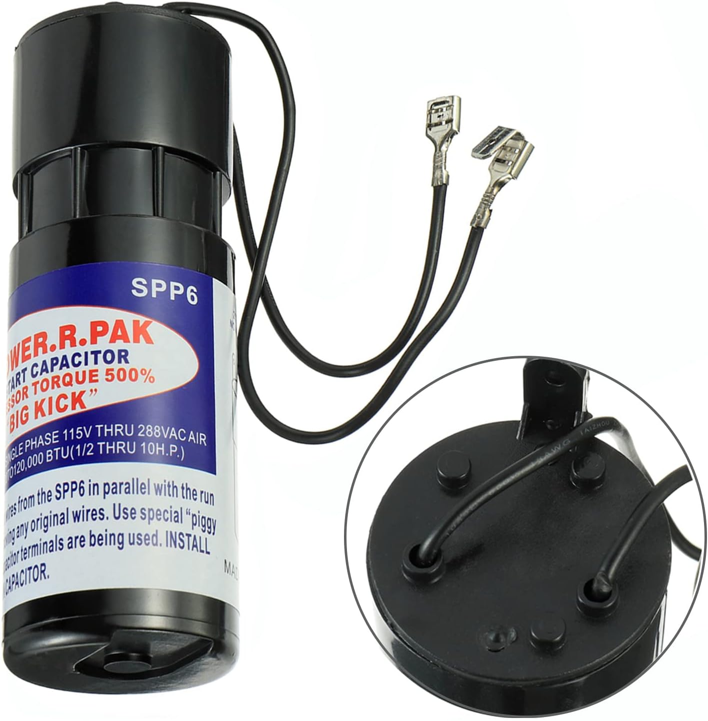 BOJACK Reemplazo del condensador de arranque duro SPP6 115V-288VAC, aumenta el par del compresor 500%, unidades de acondicionamiento de aire de