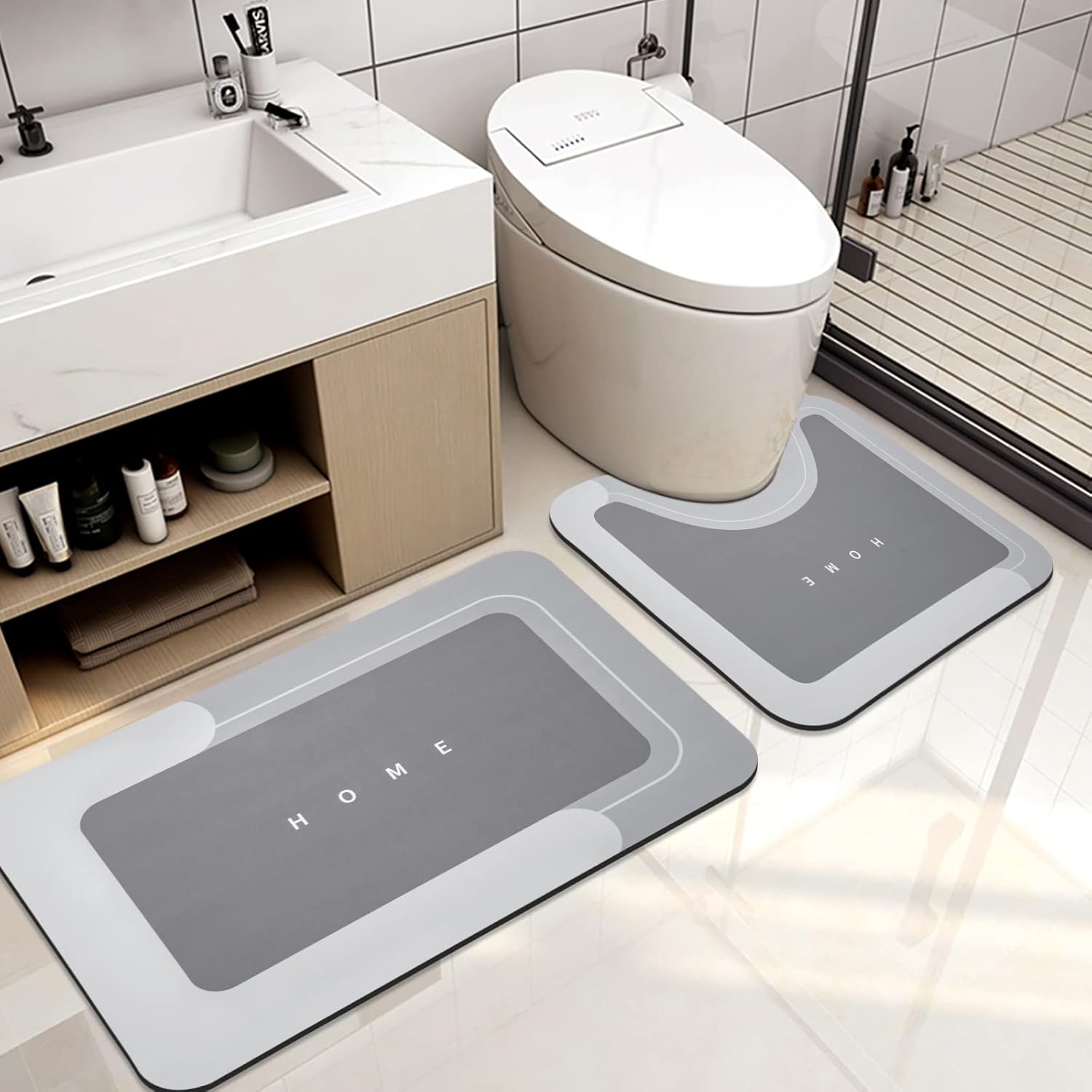 Juego de 2 tapetes absorbentes de baño, tapetes de secado rápido, tapetes mágicos de silicona antideslizante con respaldo de goma para baño, cocina,