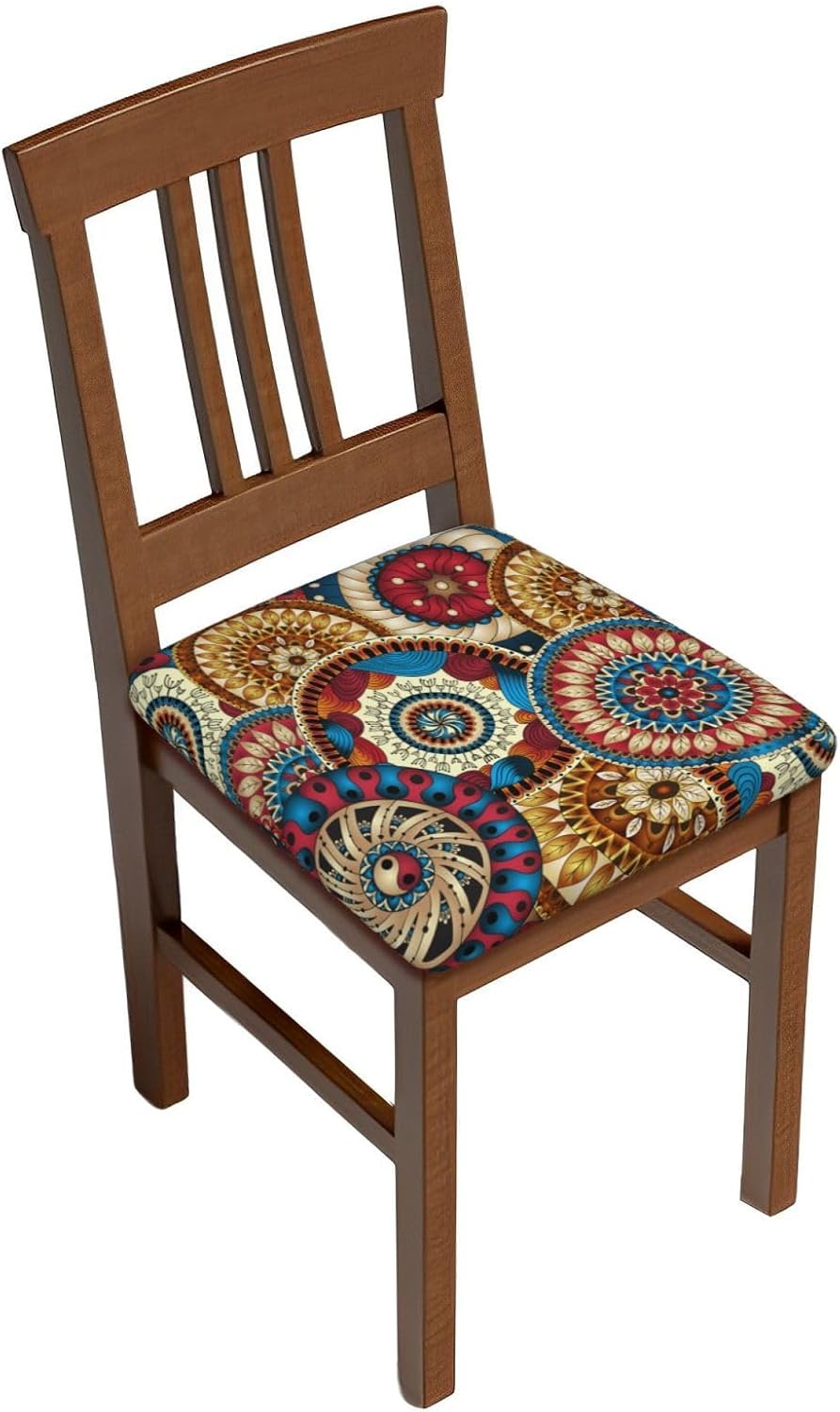 Fundas de cojín para sillas de comedor con diseño floral étnico de círculos, extraíbles y lavables, fundas reutilizables para sillas de comedor,