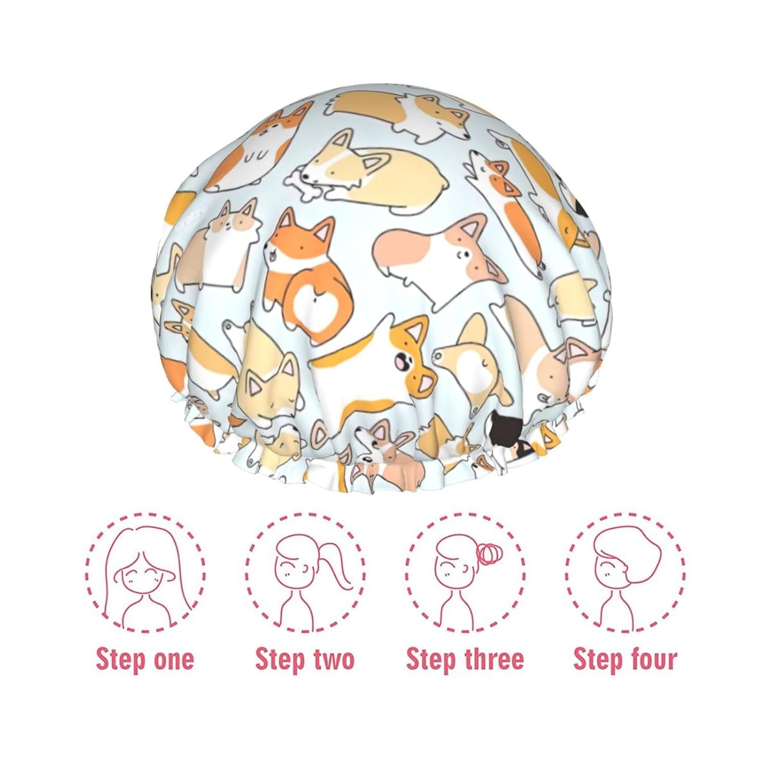 Gorro de ducha para perro, marco completo, estampado de doble capa, impermeable, cómodo, elástico y portátil