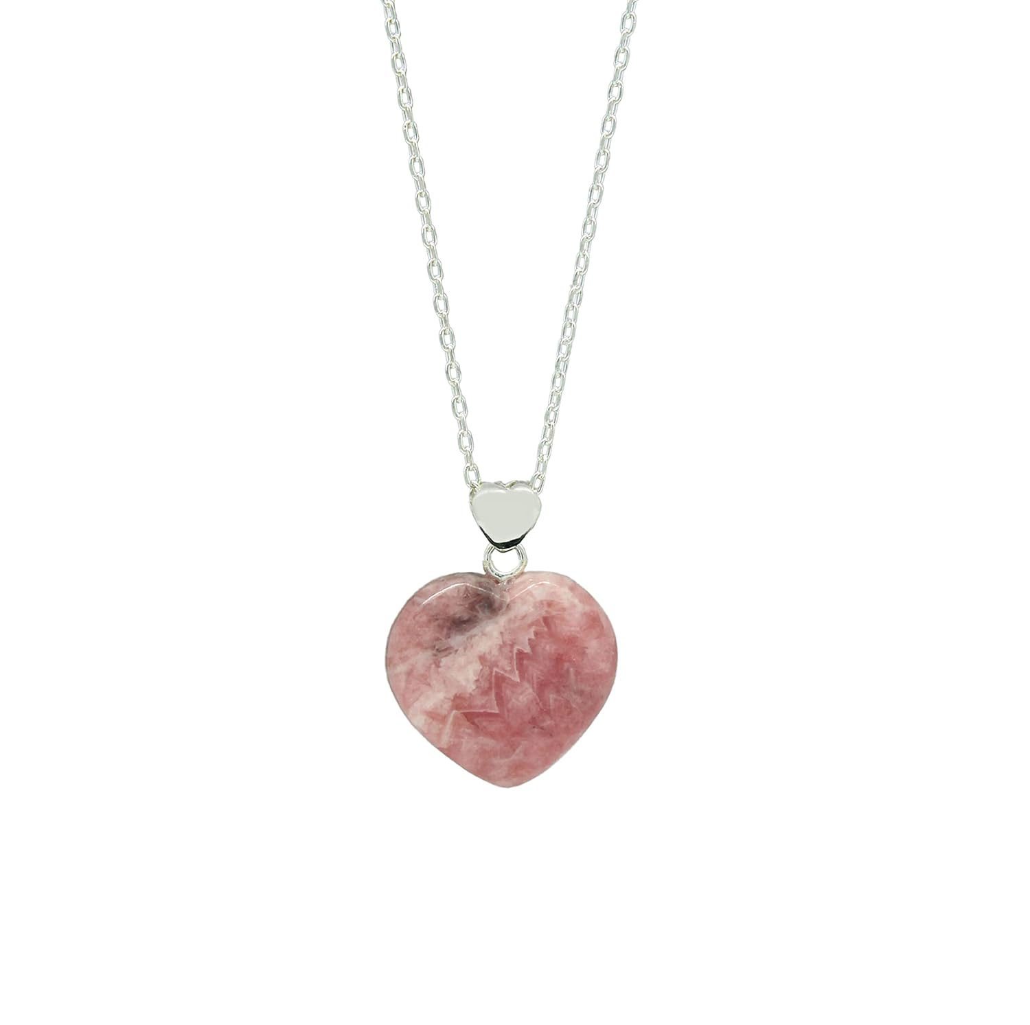 Heart Pendant Necklace, Natural Rhodochrosite Necklace, Pink Heart Necklace, Rhodochrosite Jewelry, Everyday Wear, 925 Silver 16+2 inch Adjustable