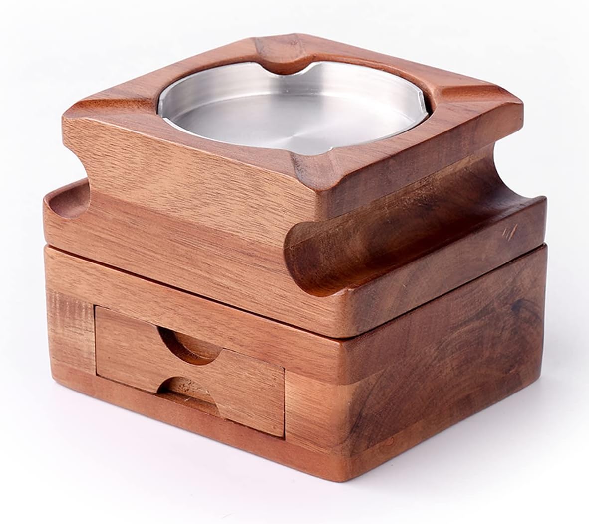 Cenicero de cigarros de regalo Cenicero de madera con bandeja de vidrio para whisky, bandeja de ceniza de madera, forro interior de acero inoxidable