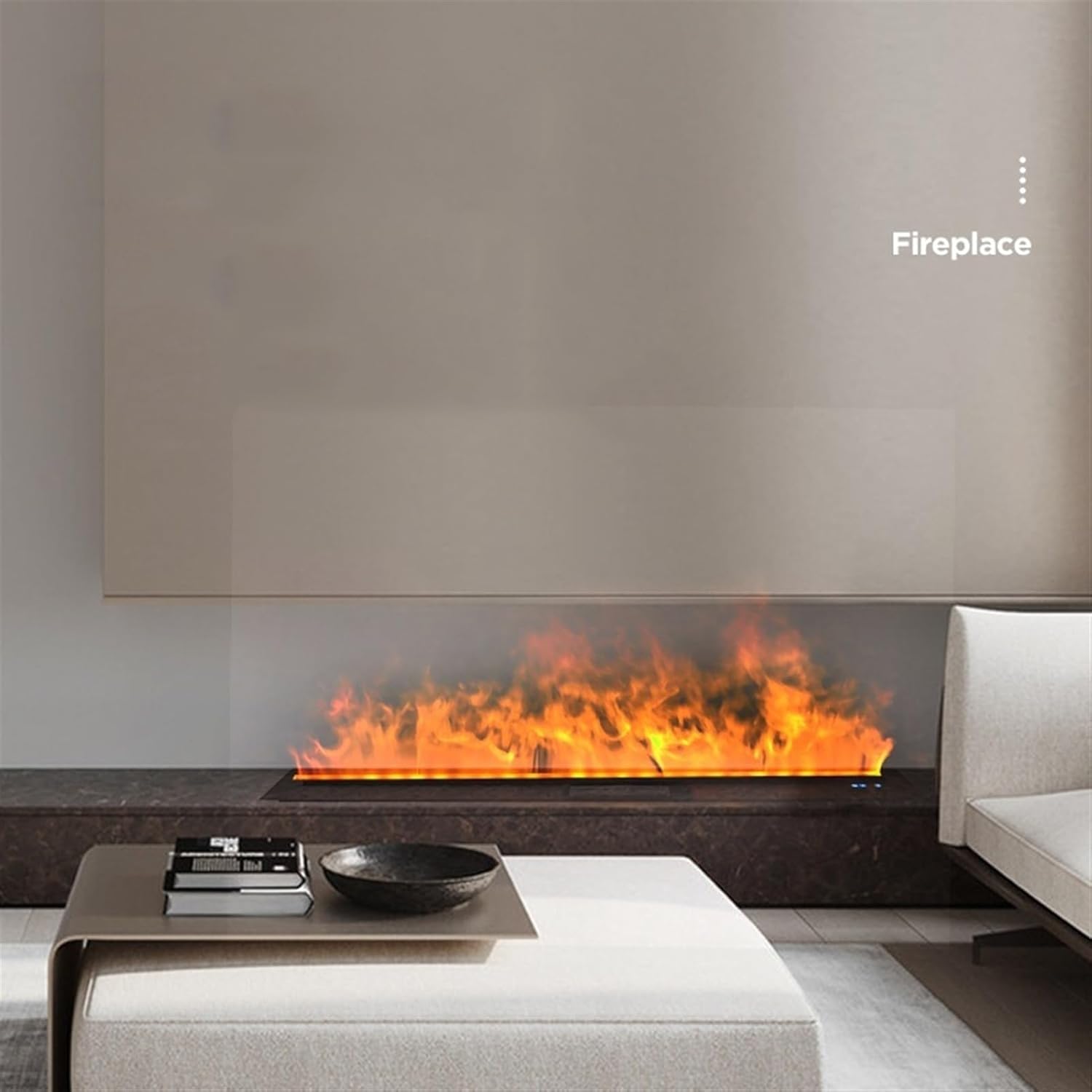 Chimenea eléctrica de vapor de agua empotrada con efecto de llama realista 3D, chimenea de vapor de acero inoxidable ultrafina, control táctil,