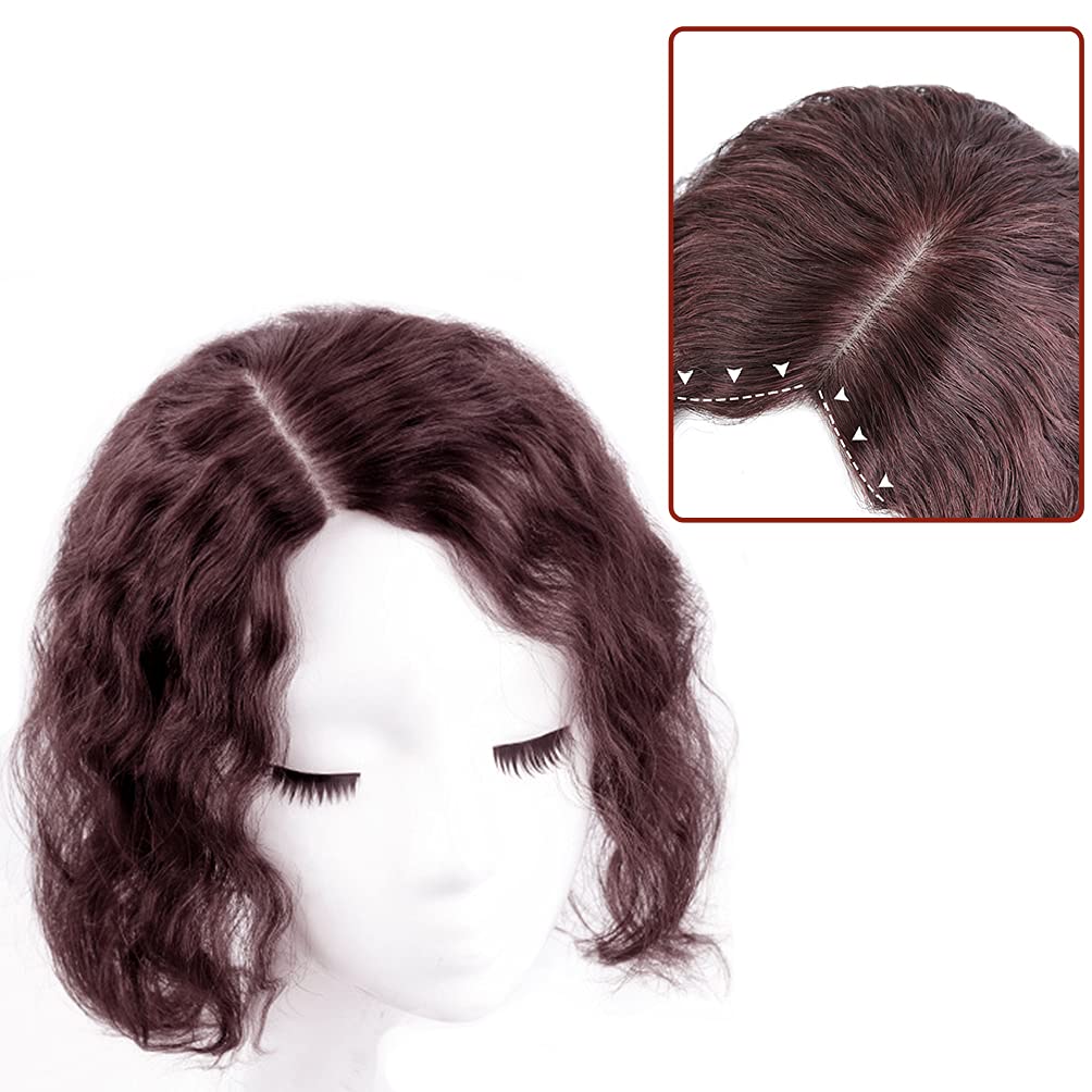 Tope de cabello humano rizado natural para mujer, extensiones de pelo con clip, 5.1 x 5.5 in, parte superior de cabello plateado, parte derecha para