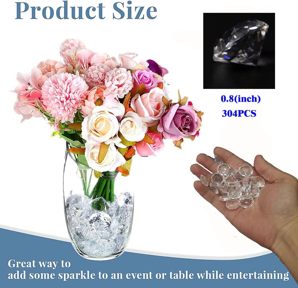 304PCS Vase Fillers Diamond 0.8 (in) Diameter, Crystal Acrylic Gems, Wedding Table Scattering Gems, Christmas Party Diamond Decors, Clear mini