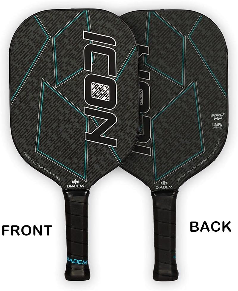 Diadem ICON Performance Pickleball Paddle  Fibra de carbono de grafito, núcleo de nido de abeja, cara de fibra de vidrio, protector de borde ultra
