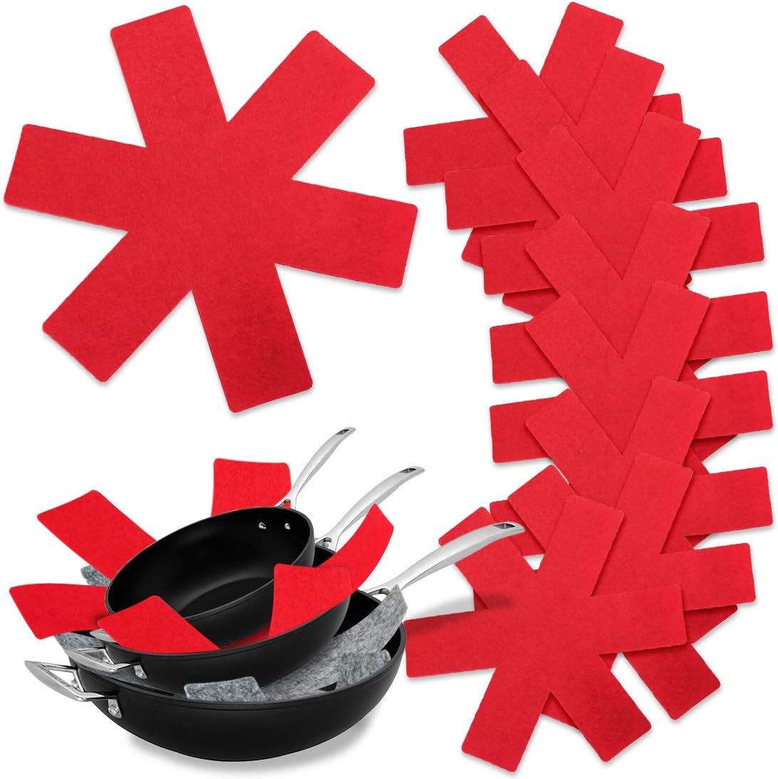 Kalevel 9 separadores de ollas y sartenes, protectores de utensilios de cocina, separadores para ollas y tazones para evitar arañazos o marcas (rojo)