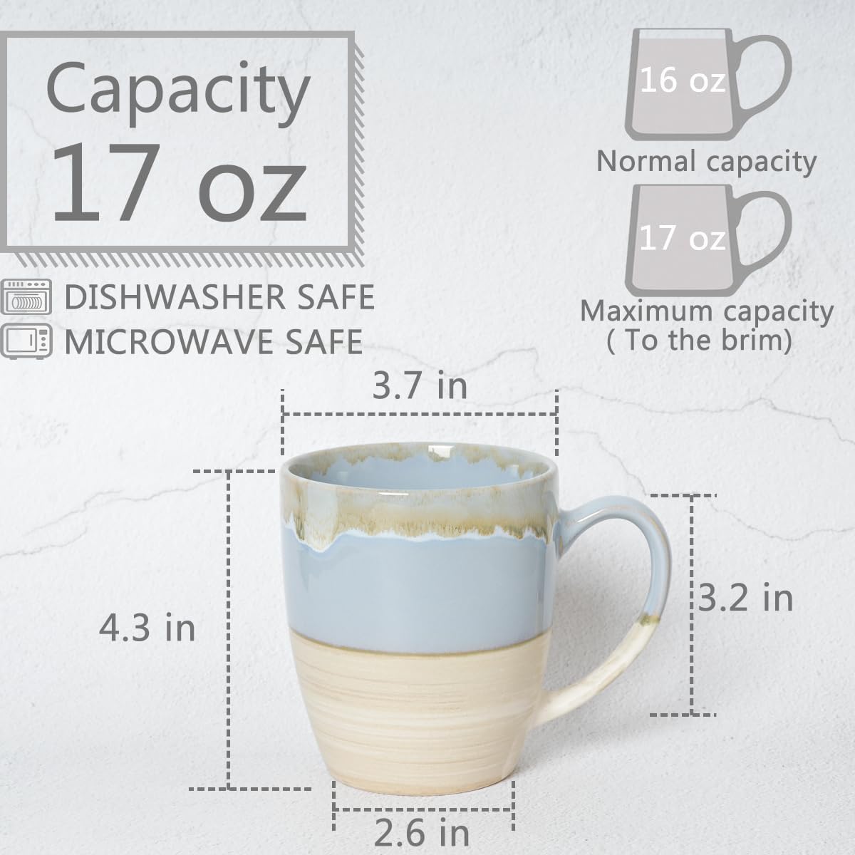 Bosmarlin Juego de 4 tazas de café de cerámica, 16 onzas, 5 colores para elegir, tazas de té, aptas para lavavajillas y microondas, esmalte reactivo