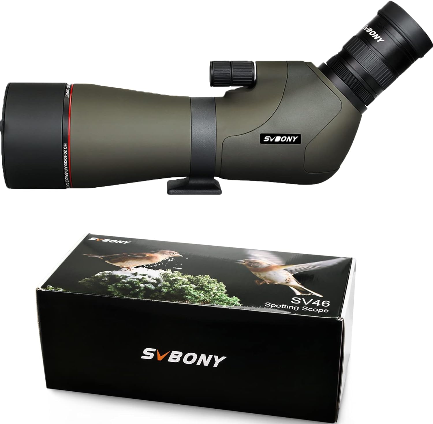 SVBONY SV28 25-75×70 – Ámbitos de detección con trípode y SV46 20-60×80 HD de doble enfoque para observación de aves, caza, disparo al objetivo,