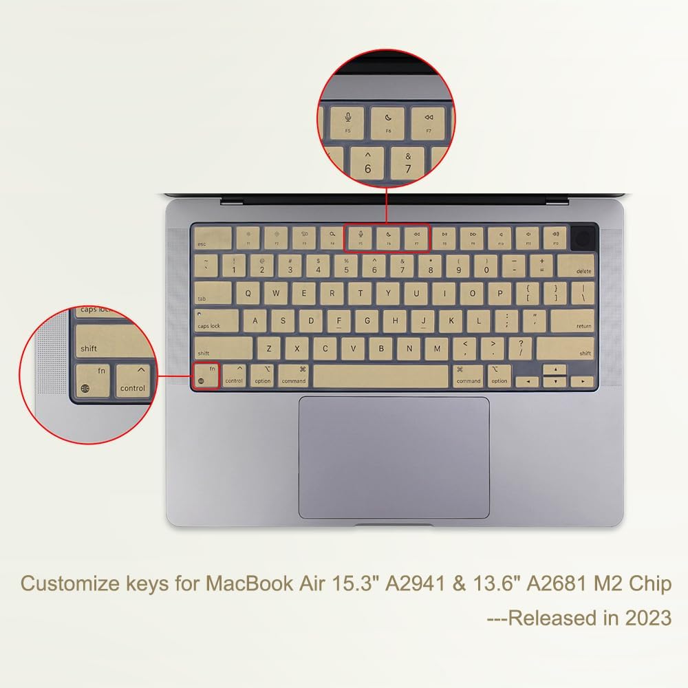 Funda de teclado de silicona para MacBook Air de 15 pulgadas con chip M2 (A2941) y 13.6 pulgadas (A2681) lanzado en 2022 2023, pantalla de retina