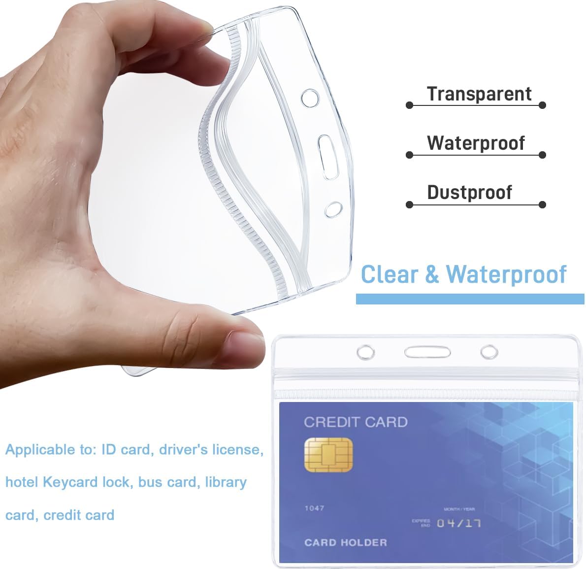 50 tarjetas de identificación, soporte de identificación de PVC con cierre resellable para viajes de negocios y suministros de oficina