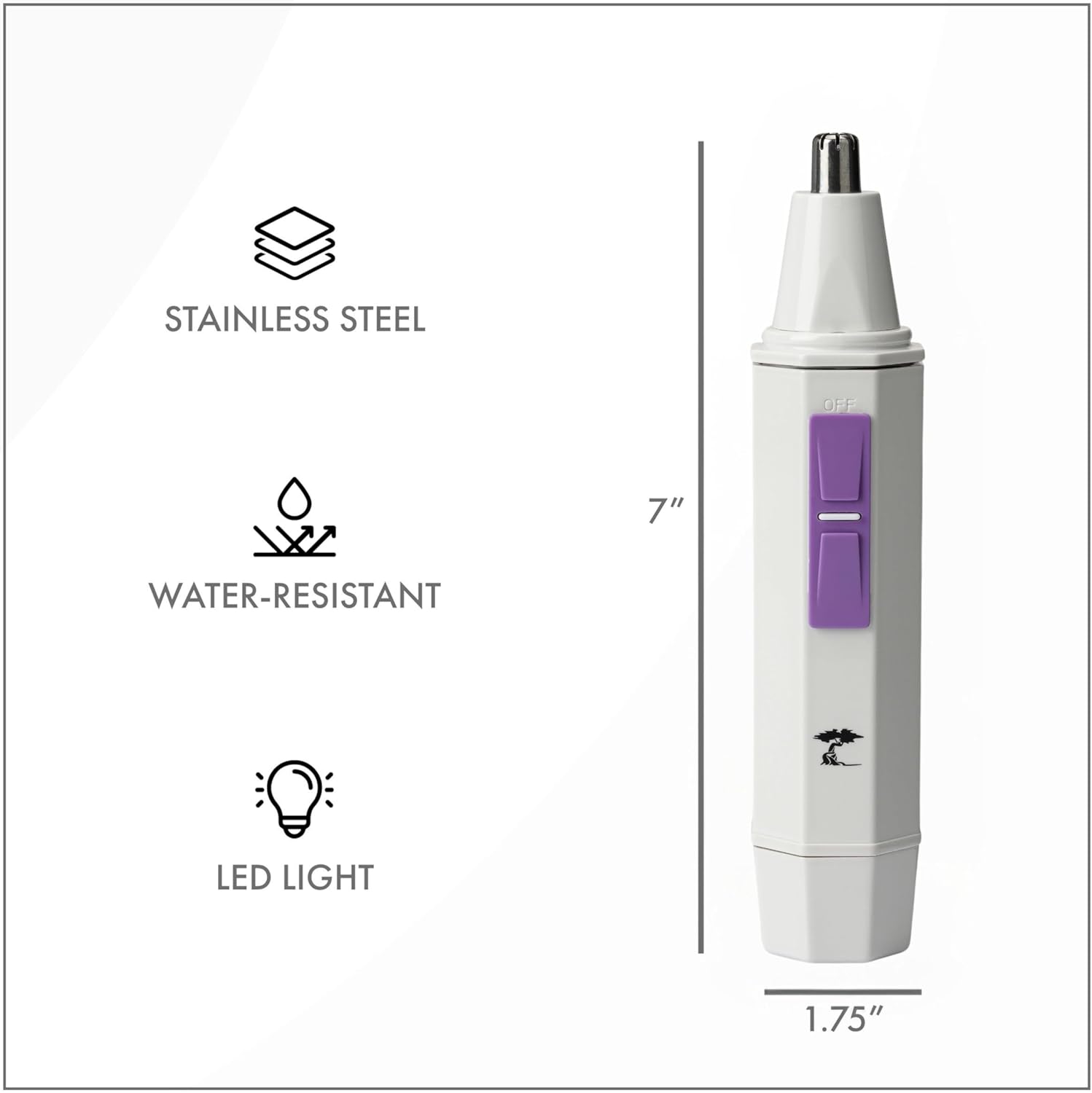 ToiletTree Products Recortadora de pelo blanco resistente al agua para nariz y orejas con luz LED