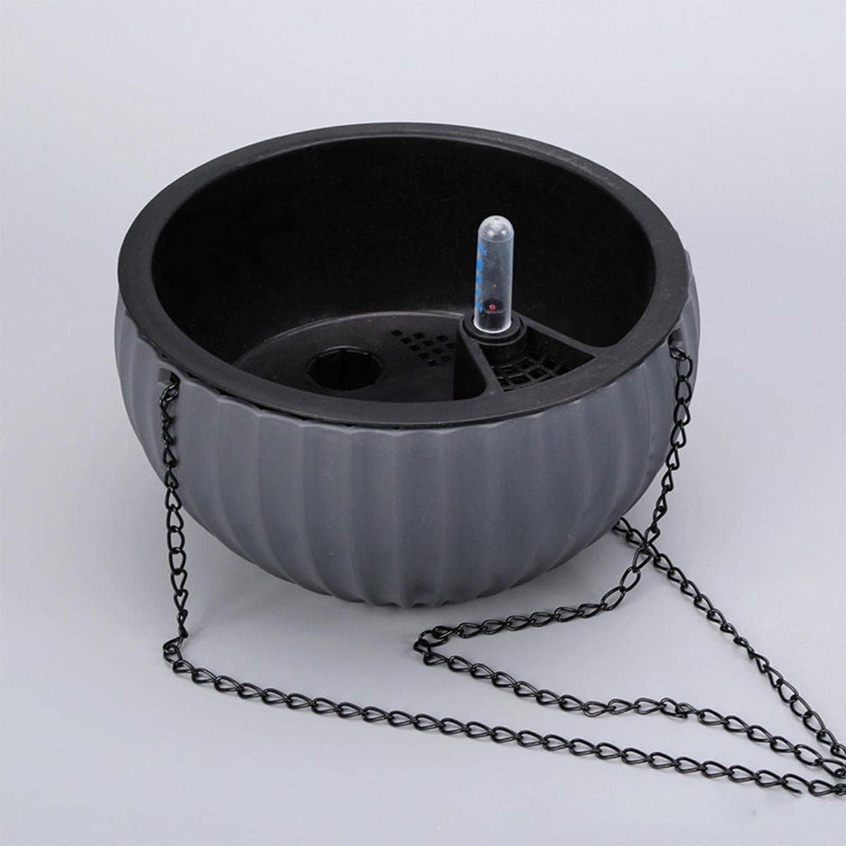 ZH-002 – Paquete de 1 cesta colgante redonda negra de 8.3 pulgadas, maceta colgante de metal, maceta de plástico de cerámica de imitación, maceta