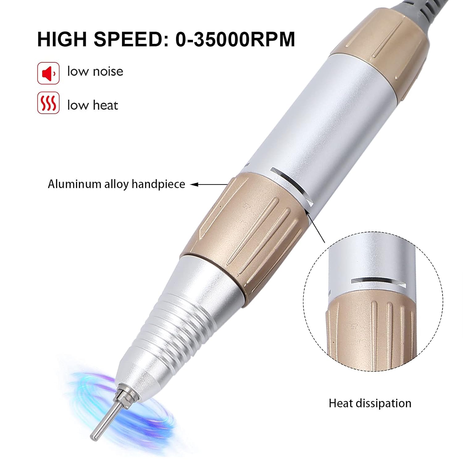 Taladro eléctrico de uñas, repuesto de taladro de mano, 35000 rpm, mango de taladro de uñas, pieza de mano de 5 pines o máquina pulidora de uñas