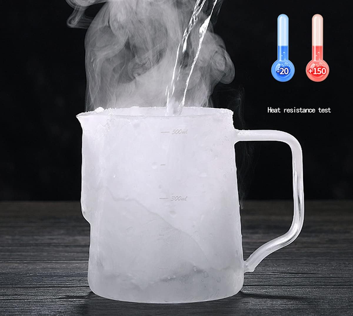 Jarra de espuma de leche, taza medidora de vidrio duradera con asa de boquilla única, jarra de espuma de 17.6 onzas, jarra de espuma al vapor, olla