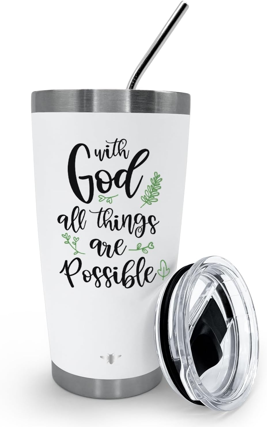 BEEYOND Vaso de 20 onzas, taza de café de viaje con tapa deslizante y popote, taza de café de acero inoxidable a prueba de derrames
