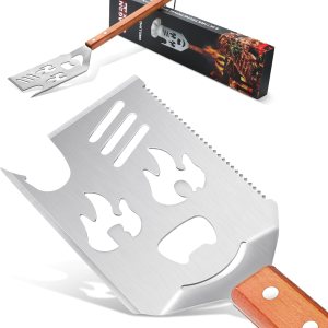 Dragon Creek Espátula de parrilla para parrilla al aire libre, espátula de barbacoa 8 en 1 con tenedor abatible, cuchillo, borde dentado, Dragon Creek Espátula de parrilla para parrilla al aire libre, espátula de barbacoa 8 en 1 con tenedor abatible, cuchillo, borde dentado,