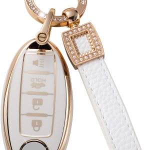 Funda para llavero Nissan con cordón de cuero, funda compatible con Altima Maxima, Murano, Rogue Sentra Sentra 370z Pathfinder Smart Key Protector Funda para llavero Nissan con cordón de cuero, funda compatible con Altima Maxima, Murano, Rogue Sentra Sentra 370z Pathfinder Smart Key Protector