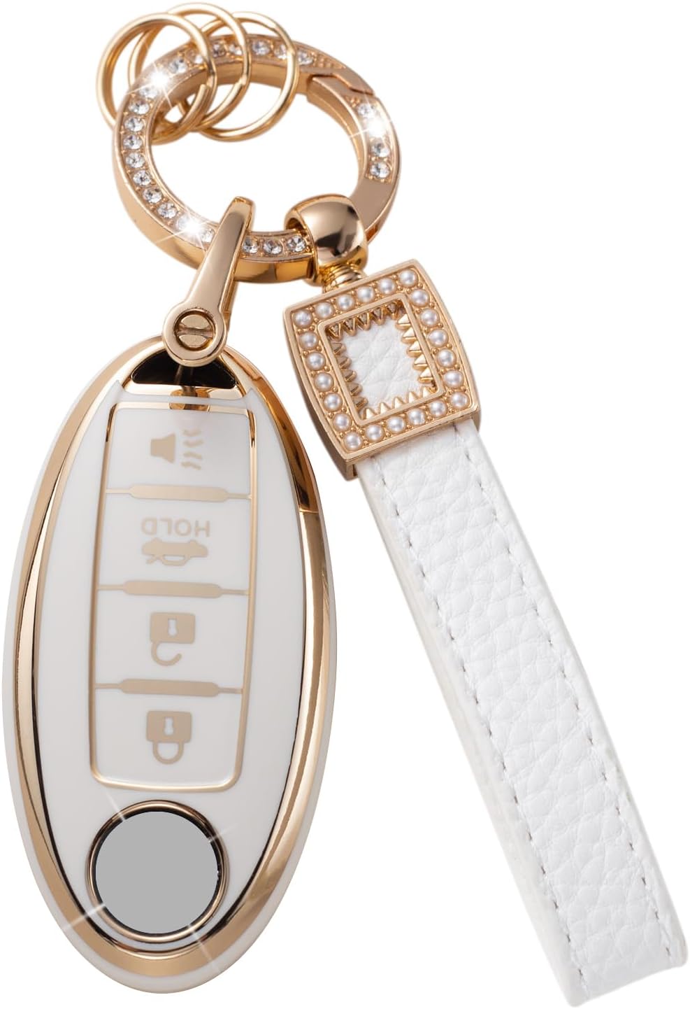 Funda para llavero Nissan con cordón de cuero, funda compatible con Altima Maxima, Murano, Rogue Sentra Sentra 370z Pathfinder Smart Key Protector