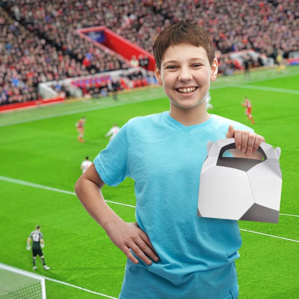 ArtCreativity Cajas de golosinas de fútbol para dulces, galletas y recuerdos de fiesta temática deportiva, paquete de 12 cajas de galletas, bonitas