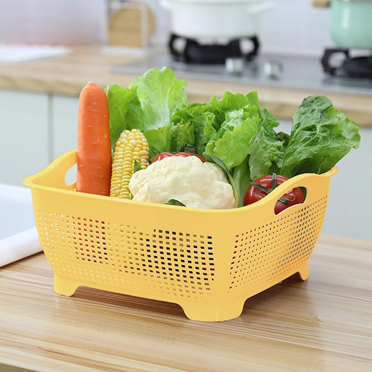 LNQ LUNIQI Cesta de drenaje de doble capa, cesta de plástico para lavar frutas, verduras, cesta de almacenamiento de alimentos, fregadero de