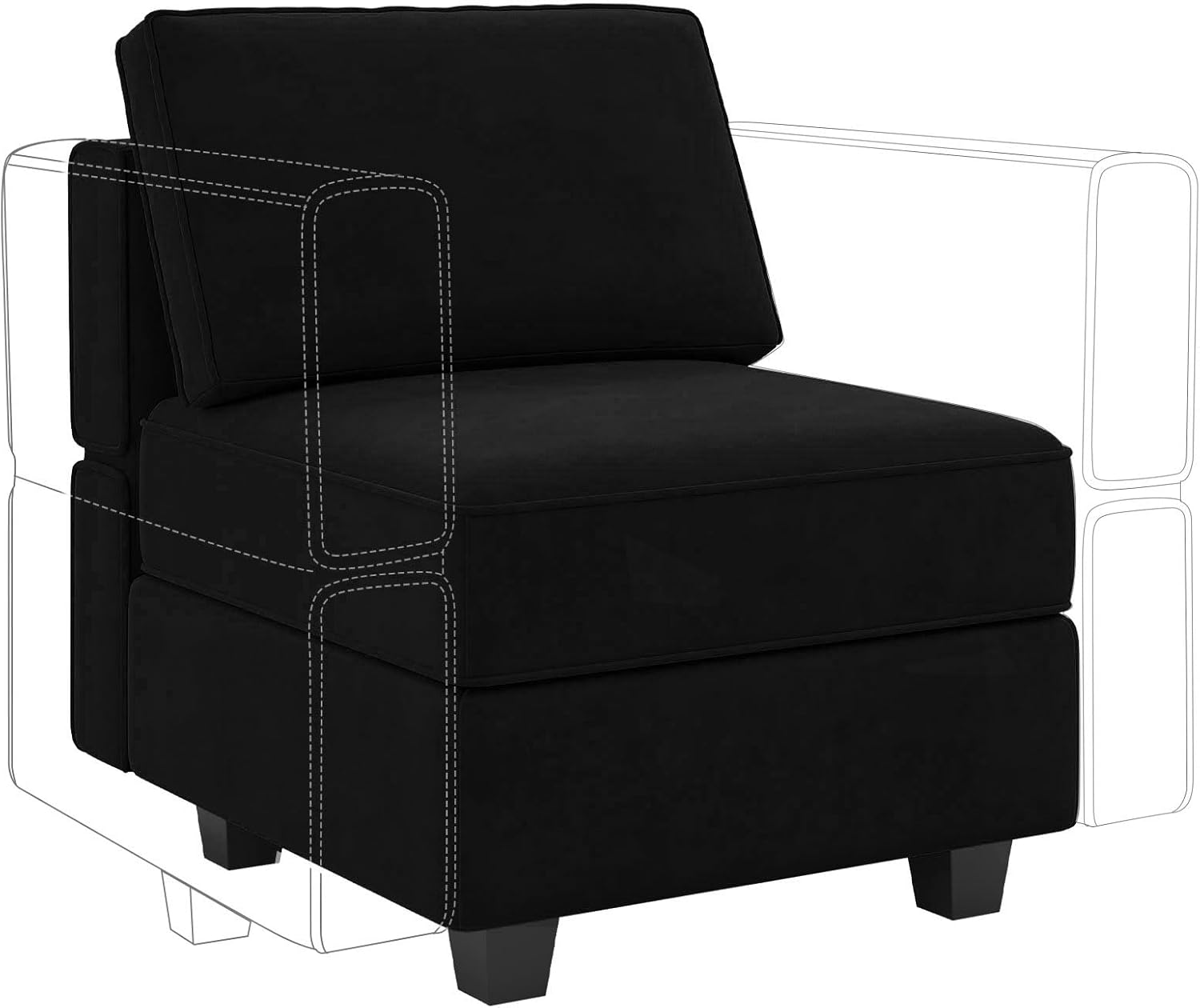Belffin Sofá modular Módulo medio con almacenamiento Accent Silla sin brazos para sofá modular seccional terciopelo negro