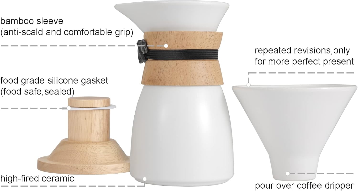 Artisan Series Pour Over Juego de cafetera de cerámica Obras de arte de porcelana, cerámica, loza o vidrio, jarra de café de goteo de mano de 19 oz
