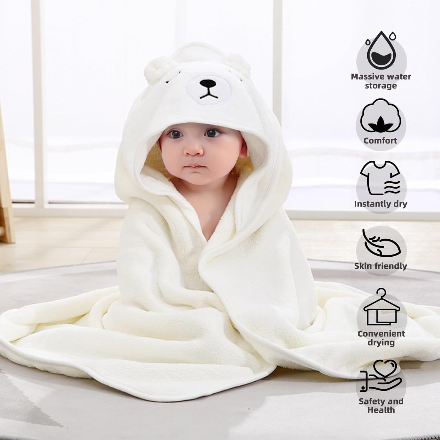 kmilro Toalla con capucha para bebé, paquete de 2 toallas esenciales para bebé para niño y niña con 31.5 x 31.5 pulgadas y 2 diseños diferentes,