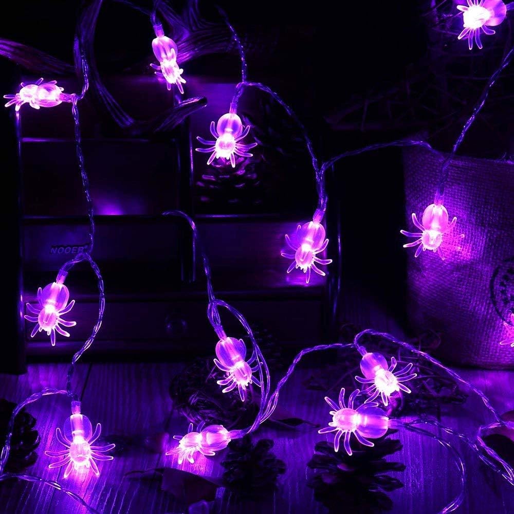Toodour Luces de araña para decoración de Halloween, impermeables, 15.25 pies, 30 luces LED alimentadas por pilas para decoración de Halloween